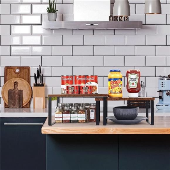 Set of 4Counter Shelves Kitchen Stackable CabinetShelf Wood Organizer Expandable - Picture 5 of 6